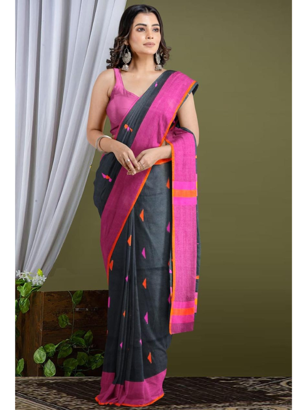 Stepnshop Elegant Cotton Saree with Embroidered Work
