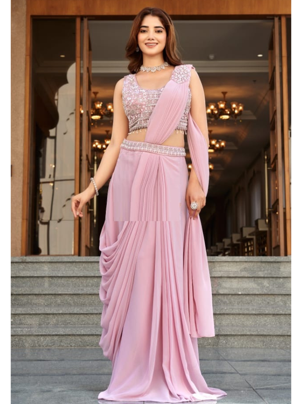 Stepnshop Ready-to-Wear Viscose Saree with Embroidered Blouse