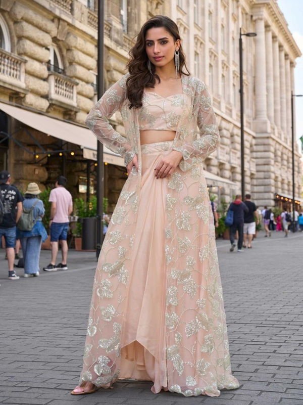 Stepnshop Stylish Indo Western Crop Top & Shrug Set