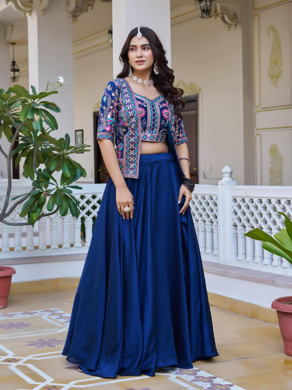 Stepnshop (ST06) Indo Western Vichitra Silk Embroidered Lehenga Set