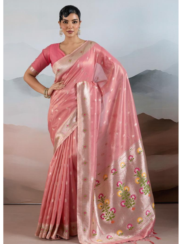 Stepnshop Premium Tissue Saree with Zari Detailing