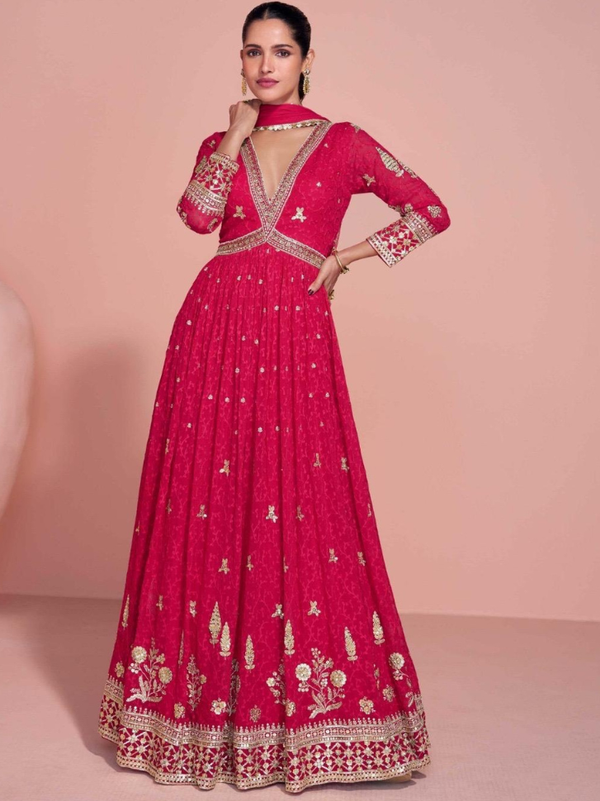 Stepnshop Georgette Embroidered Gown with Dupatta