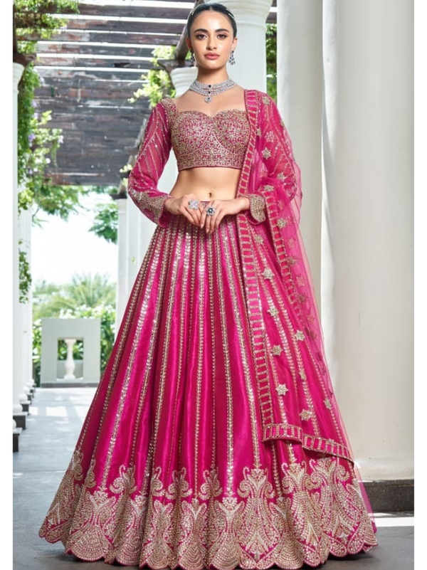 Stepnshop (ST06) Elegant Silk Lehenga with Mirror & Moti Detailing