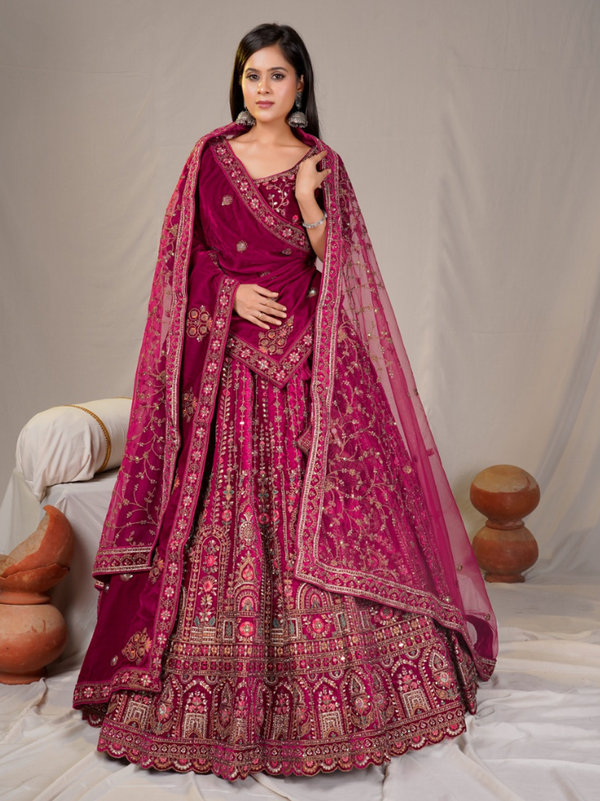 Stepnshop (ST06) Velvet Bridal Lehenga with Embroidery Work
