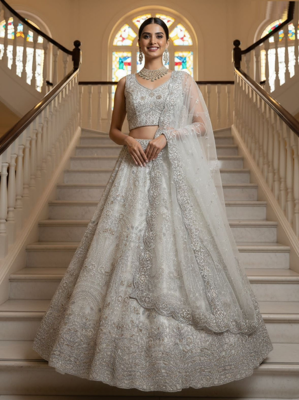 Stepnshop Elegant Embroidered Net Lehenga with Soft Net Dupatta