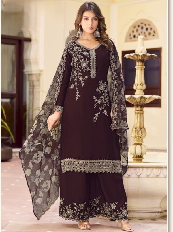 Stepnshop (ST06) Elegant Chinon Embroidered Salwar Set with Chiffon Dupatta