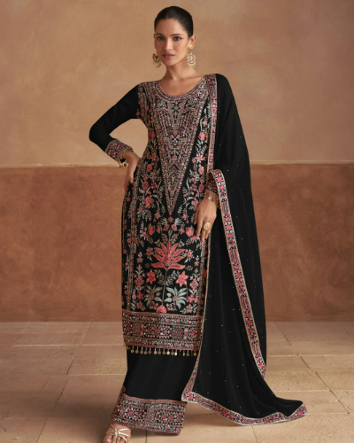 Resham And Embroidered Punjabi Kurta Set With Palazzo Pants for Wedding