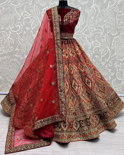 Multicolor Thread Work Silk Bridal Lehenga Choli