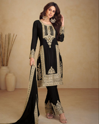 Zari And Sequin Embroidered Punjabi Kurta Set With Palazzo Pants for Wedding