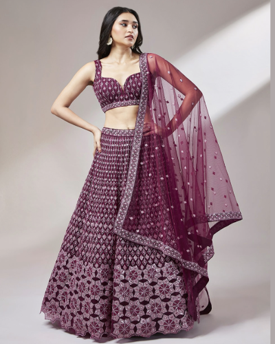 Net Sequins Style Semi Stitched Lehenga choli