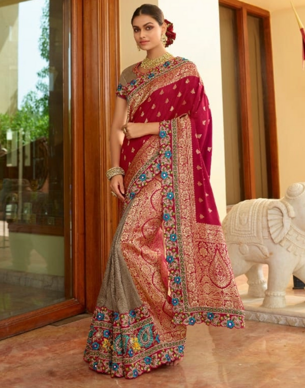 DesiLuk Indian Fancy Traditional Wear Half N Half Saree