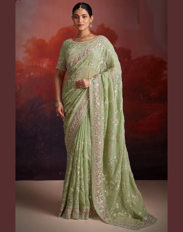 Thread With Organza Trendy Wedding Saree