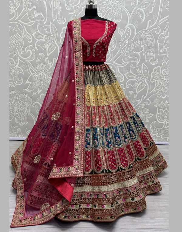 Colourful Patch Work With Silk Bridal Lehenga Choli