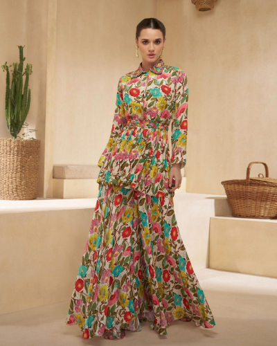 Multi Color Two Piece Floral Co ord Set for Womens