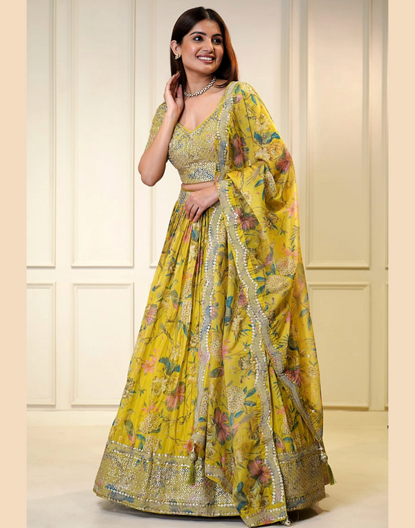 Women Embroidered Designer Flared Organza Lehenga Choli Set