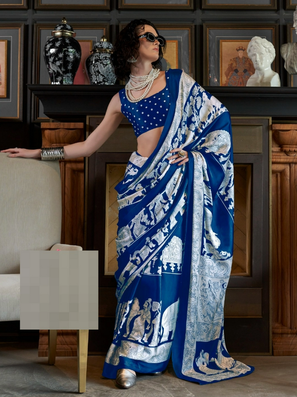 Beautiful Satin Crepe Saree with Vibrant Digital Patola Prints