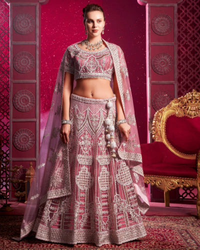 Premium Net Pink Embroidered Designer Lehenga Choli