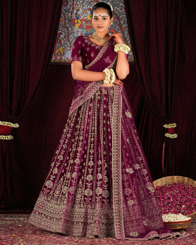 Designer Indian wedding & Semi Stitiched Velvet Bridal Lehenga Choli