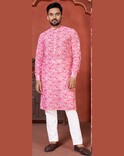 Cotton Schiffli Chicken Work Men’s Wear Beautiful Kurta Pajama