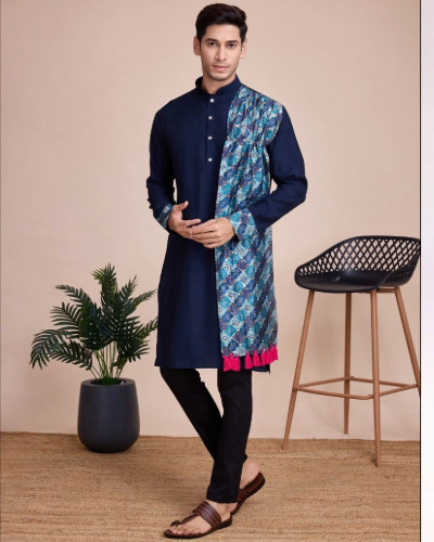 Printed Work Designer Men’s Wear Silk Kurta