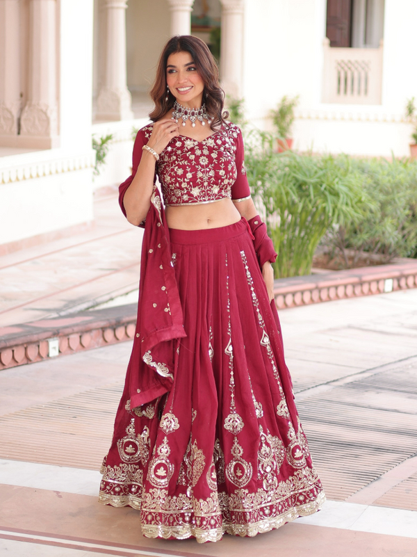 Stepnshop Vichitra Silk Embroidered Sequins Lehenga Set