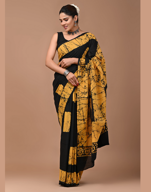 Hand Block Printed Cotton Mul trendy Saree