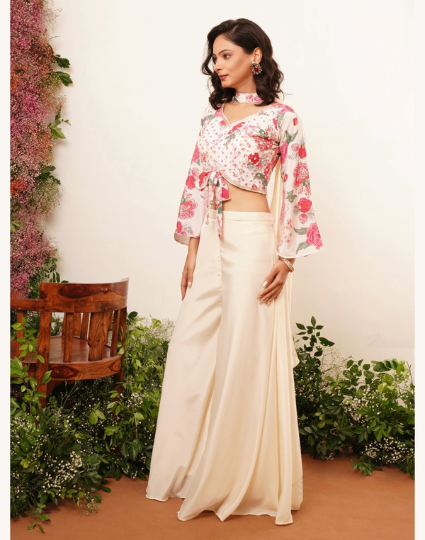 Indowestern Designer Crop Top Palazzo With Dupatta