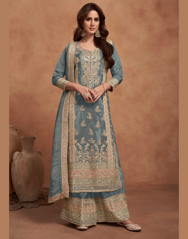 Real Simar Silk Straight Cut Palazzo Suit