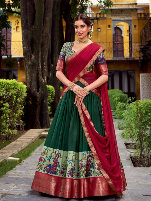 Stepnshop Aastha Silk Printed & Zari Weaving Lehenga Set
