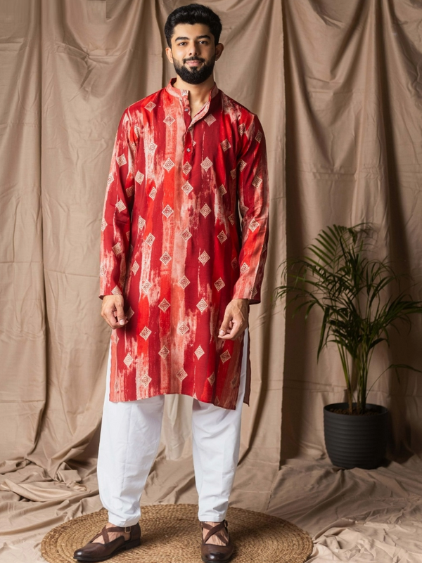 Stepnshop Silk Kurta Pajama with Print Work