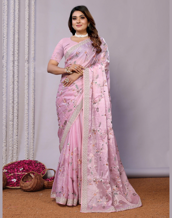 Indian Women Designer Satin Silk With Sequence Saree