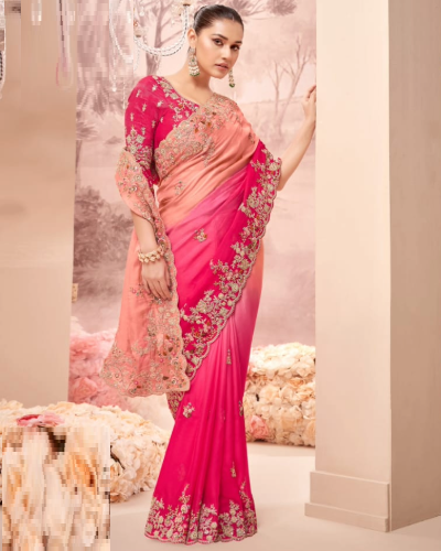 Zari Embroidery Work Designer Soft Fancy Wedding Wear Saree