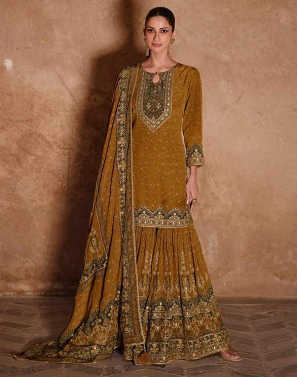 Sharara Styled Real Crepe Silk Salwar Kameez Wedding Suit