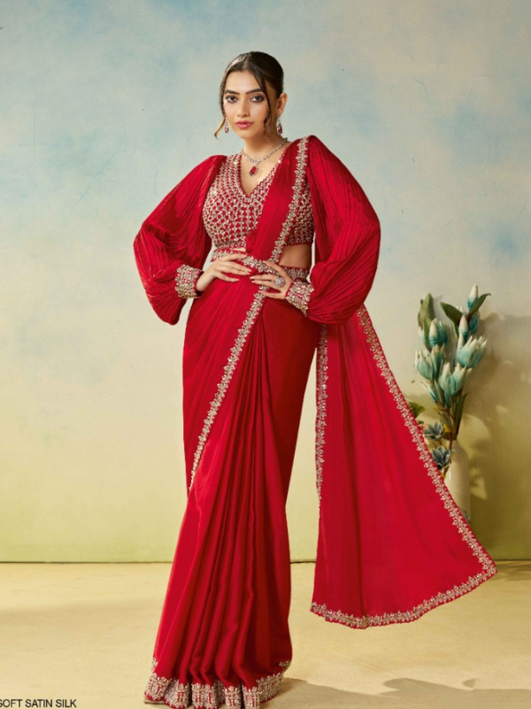 Ready-to-Wear Fancy Saree with Embroidered & Stone Work Blouse