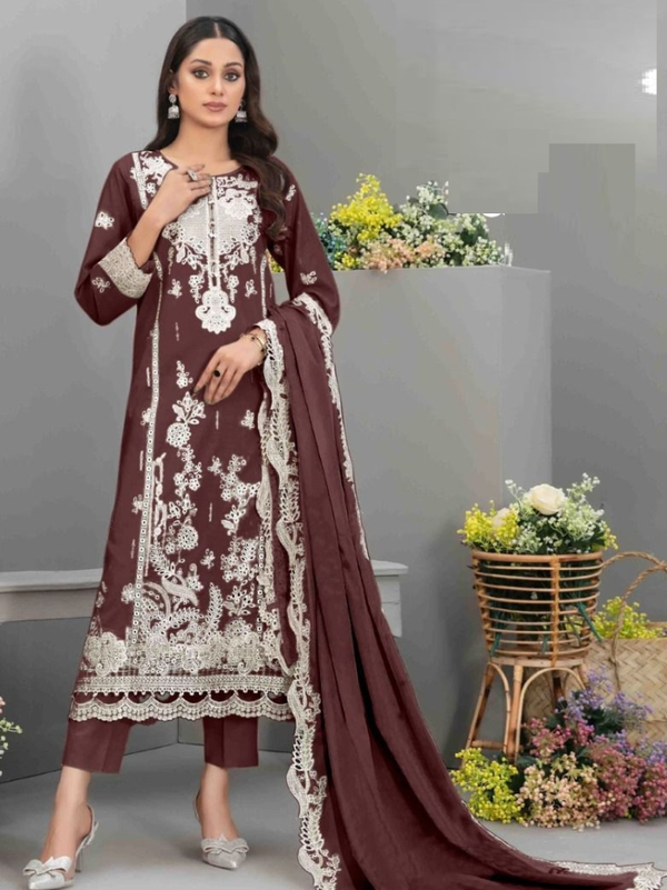 Stepnshop Georgette Pakistani Suit with Embroidery & Khatli Work