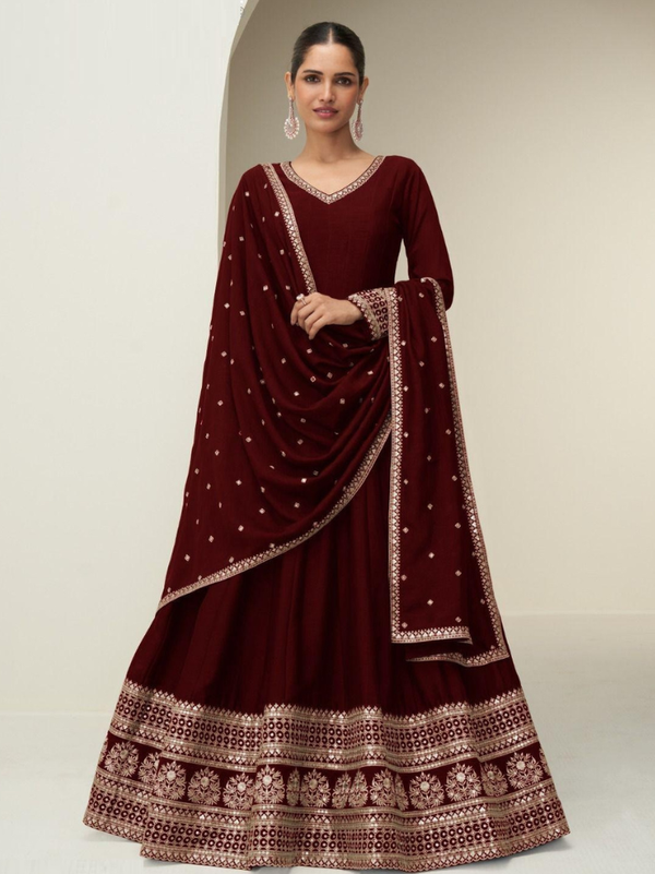 Stepnshop Silk Anarkali Gown Style Suit with Embroidery Work