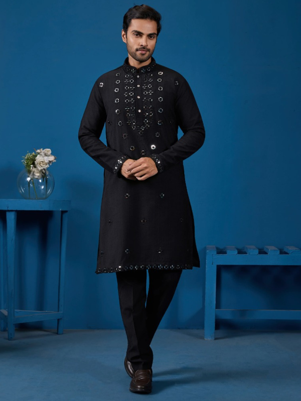 Stepnshop Viscose Silk Kurta with Real Mirror & Thread Work