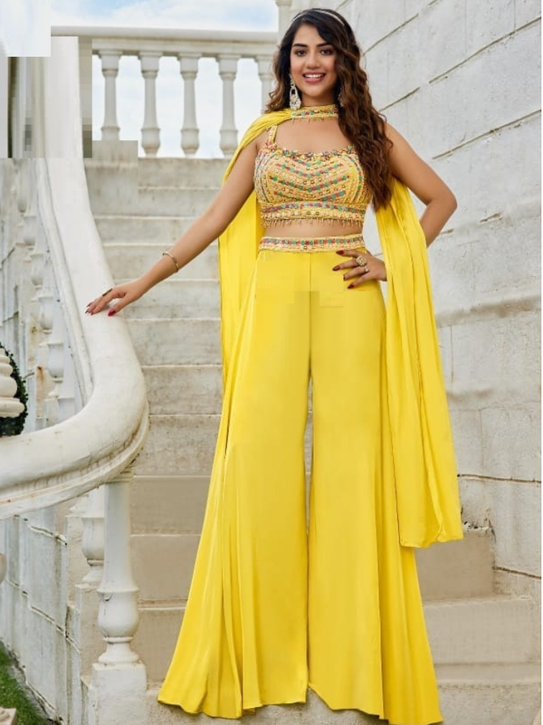 Stepnshop Viscose Indo-Western Crop Top Set with Hand & Zari Work