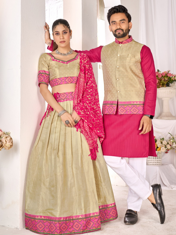 Stepnshop Jacquard Silk Kanjivaram Work Couple Set