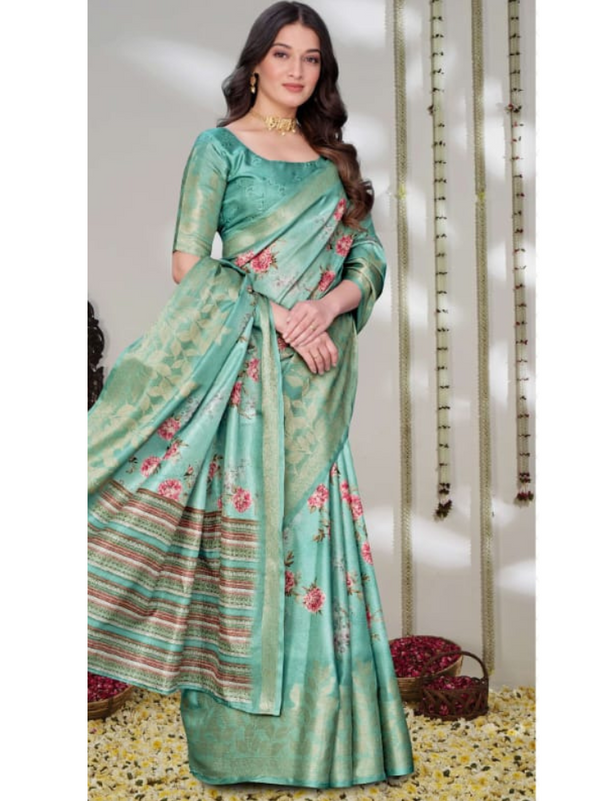 Elegant Silk Saree with Graceful Floral Prints