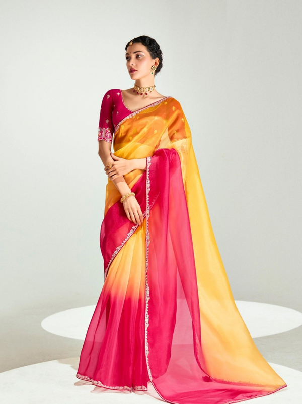 Elegant Organza Saree with Heavy Work Silk Blouse
