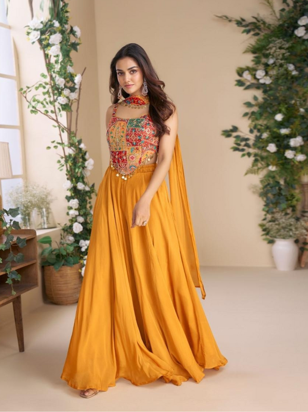 Embroidered Chinon Silk Co-Ord Set with Hand and Bead Detailing