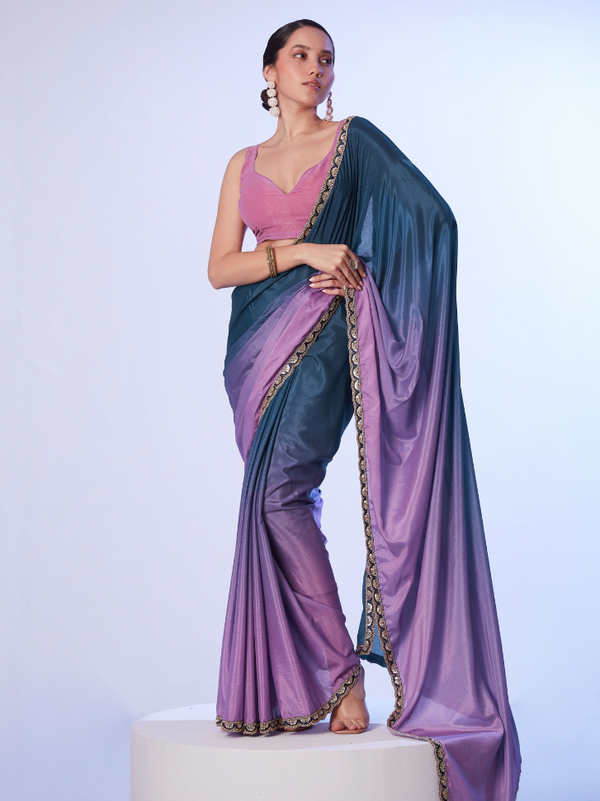 Elegant Saree with Lace Detailing and Solid Finish