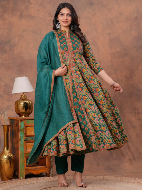 Elegant Two-Layer Anarkali Kurti Set with Jaipuri Bagru Print