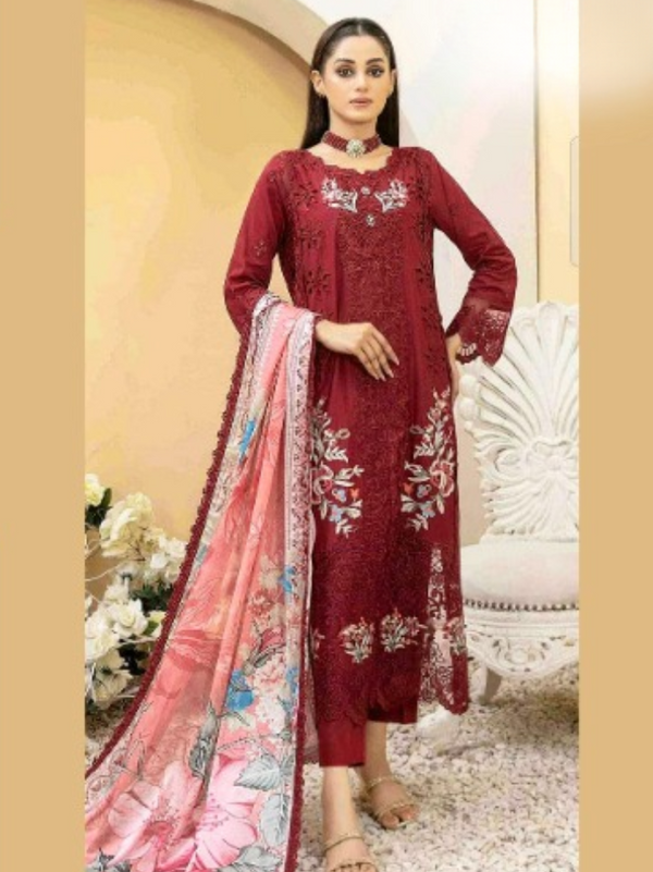 Embroidered Pakistani Cotton Suit Set with Digital Print Dupatta
