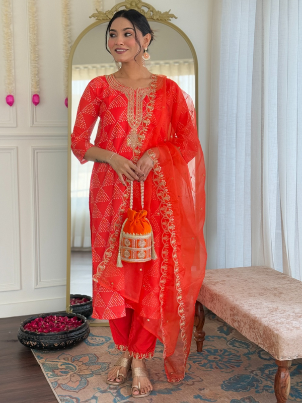 Elegant Crepe & Chanderi Suit with Organza Touch