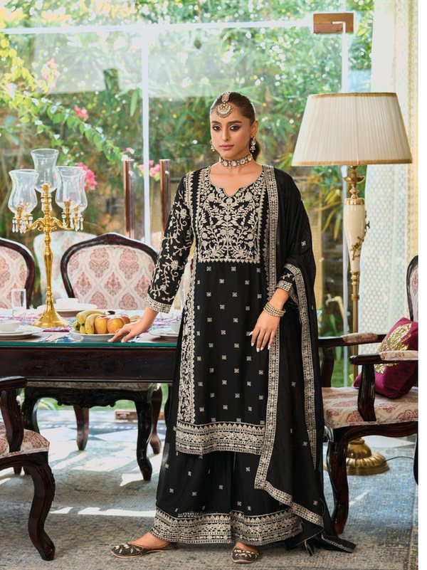 Chinon Embroidery Work Suit with Dupatta