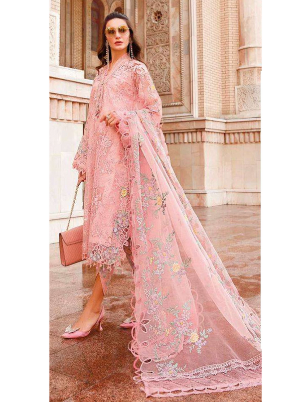 Embroidered Pakistani Cotton Suit Set with Net Dupatta