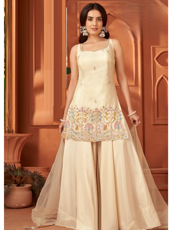 Stepnshop Silk Embroidered Sharara Set with Sequin Work