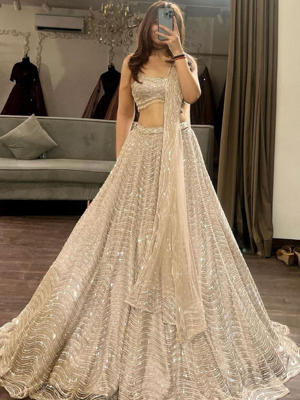 Stepnshop Organza Silk Sequin Work Lehenga Set